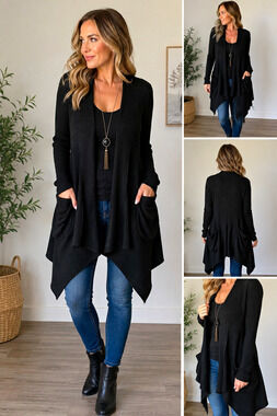 Belladini Women’s Small Black Ribbed Knit Long Cardigan Sweater Duster NWT